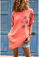 Womens Pink Washed Linen Star Sequin Asymmetric Cut Loose Blouse GK-RSD2022