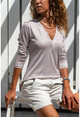 Womens Powder V-Neck Soft Textured Basic Blouse GK-BST2939