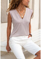 Womens Powder Soft Textured V-Neck Blouse GK-BST2892