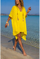 Womens Yellow Lined Side Tie Openwork V-Neck Loose Dress GK-CCKCC4005