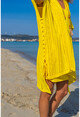 Kadın Sarı Astarlı Yanı Bağlamalı Ajurlu V Yaka Salaş Elbise GK-CCKCC4005