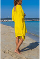 Kadın Sarı Astarlı Yanı Bağlamalı Ajurlu V Yaka Salaş Elbise GK-CCKCC4005