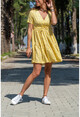 Womens Yellow Lace-up Waist Skirt Flounce A-Line Dress BST2614