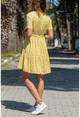 Kadın Sarı Belden Bağcıklı Eteği Volanlı A Kesim Elbise BST2614