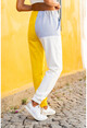 Womens Yellow-White Elastic High Waist Color Block Sweatpants GK-CCK60009