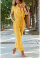 Kadın Sarı Ceket Yaka Düğmeli Tulum GK-BSTY2622