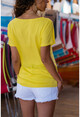 Womens Yellow Color Block Loose T-Shirt GK-JR402