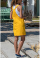 Kadın Sarı Önü Cepli Salaş Kot Salopet Elbise GK-CM216