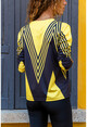 Kadın Sarı-Siyah V Yaka Verev Çizgili Bluz GK-CCK60010