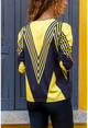 Womens Yellow-Black V-Neck Oblique Striped Blouse GK-CCK60010