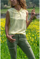 Womens Yellow Collar Lace-Up Sleeveless Crepe Blouse GK-BST588-1677