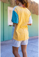 Kadın Sarı-Yeşil Yıkamalı Patchwork Salaş T-Shirt GK-RSD2050