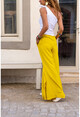 Womens Yellow Washed Asymmetrical Cut Loose Trousers GK-RSD2051