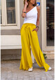 Womens Yellow Washed Asymmetrical Cut Loose Trousers GK-RSD2051