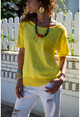 Kadın Sarı Yıkamalı Fileli Tek Cep Salaş T-Shirt GK-RSD2030