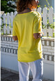 Kadın Sarı Yıkamalı Fileli Tek Cep Salaş T-Shirt GK-RSD2030