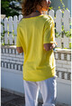 Womens Yellow Washed Mesh Single Pocket Loose T-Shirt GK-RSD2030