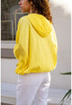 Womens Yellow Washed Linen Netted Tie Hooded Blouse GK-RSD2021