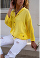 Kadın Sarı Yıkamalı Keten Fileli Bağlamalı Kapüşonlu Bluz GK-RSD2021
