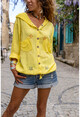 Kadın Sarı Yıkamalı Keten Fileli Yıldız Pullu Kapüşonlu Bluz GK-RSD2046