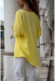 Kadın Sarı Yıkamalı Keten Yıldız Pullu Asimetrik Kesim Salaş Bluz GK-RSD2022