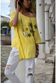 Womens Yellow Washed Linen Star Sequin Asymmetric Cut Loose Blouse GK-RSD2022