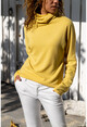 Womens Yellow Soft Textured Turtleneck Glittered Loose Sweater GK-BST3014