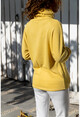 Womens Yellow Soft Textured Turtleneck Glittered Loose Sweater GK-BST3014