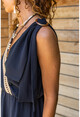 Kadın Siyah Airobin Omzu Tokalı Hasır Detaylı Beli Büzgülü Uzun Elbise BST3127