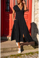 Kadın Siyah Airobin V Yaka Cepli Yırtmaçlı Kemerli Elbise GK-TD1990