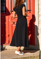 Womens Black Airobin V-Neck Pocket Slit Belted Dress GK-TD1990