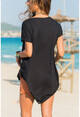 Womens Black Asymmetrical Cut V-Neck T-Shirt GK-JR216