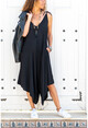 Womens Black Strap Asymmetrical Wide Cut Jumpsuit GK-BSTH5002