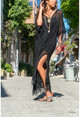 Kadın Siyah Astarlı Brode V Yaka Elbise GK-CCKRES2