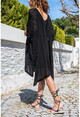 Kadın Siyah Astarlı Yanı Bağlamalı Ajurlu V Yaka Salaş Elbise GK-CCKCC4005