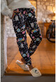 Womens Black Printed Elastic Sweatpants GK-YS211