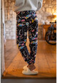 Womens Black Printed Elastic Sweatpants GK-YS211