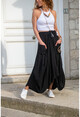 Womens Black Tie Waist Asymmetric Cut Pocket Embroidered Loose Skirt GK-RSD2040