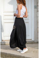 Womens Black Tie Waist Asymmetric Cut Pocket Embroidered Loose Skirt GK-RSD2040