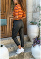 Kadın Siyah Beli Lastikli Cepli Bol Kesim Deri Pantolon GK-GGN60