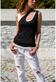 Womens Black-White Straped Asymmetrical Double T-Shirt GK-CCKCC4007