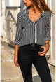 Kadın Siyah-Beyaz Çizgili Gömlek BST30kT4008-1240