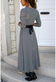 Kadın Siyah-Beyaz Kruvaze Kemerli Kiloş Kazayağı Elbise GK-URZ103
