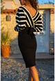Kadın Siyah-Beyaz Kruvaze Kemerli Triko Elbise GK-URZ104