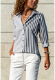 Womens Black and White Multi Striped Loose Shirt GK-CCK60013