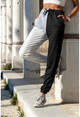 Womens Black-White Elastic High Waist Color Block Sweatpants GK-CCK60009