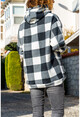 Kadın Siyah-Beyaz Polar Kapüşonlu Oversize Sweatshirt GK-GG354