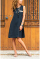 Womens Black Pocket Straw Detailed A-Line Airobin Dress GK-BSTKBY1