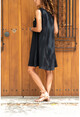 Womens Black Pocket Straw Detailed A-Line Airobin Dress GK-BSTKBY1