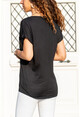 Kadın Siyah Cebi Pullu T-Shirt GK-JR405